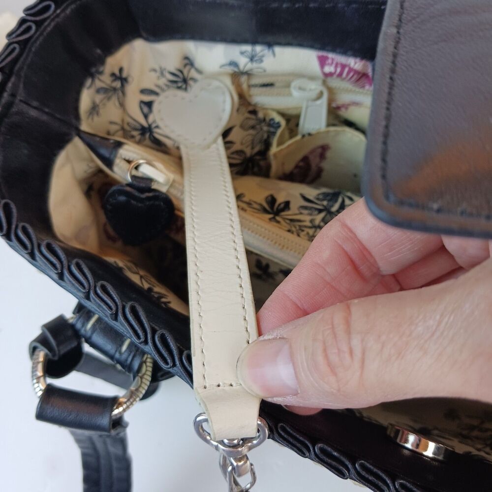 Brighton Straw Raffia Woven Handbag Black Ruffle Double Strap Tote Shopper Purse - Picture 13 of 16